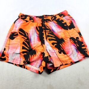 NWOT Asos orange tropical print short Length elastic tie waist lined swim trunks